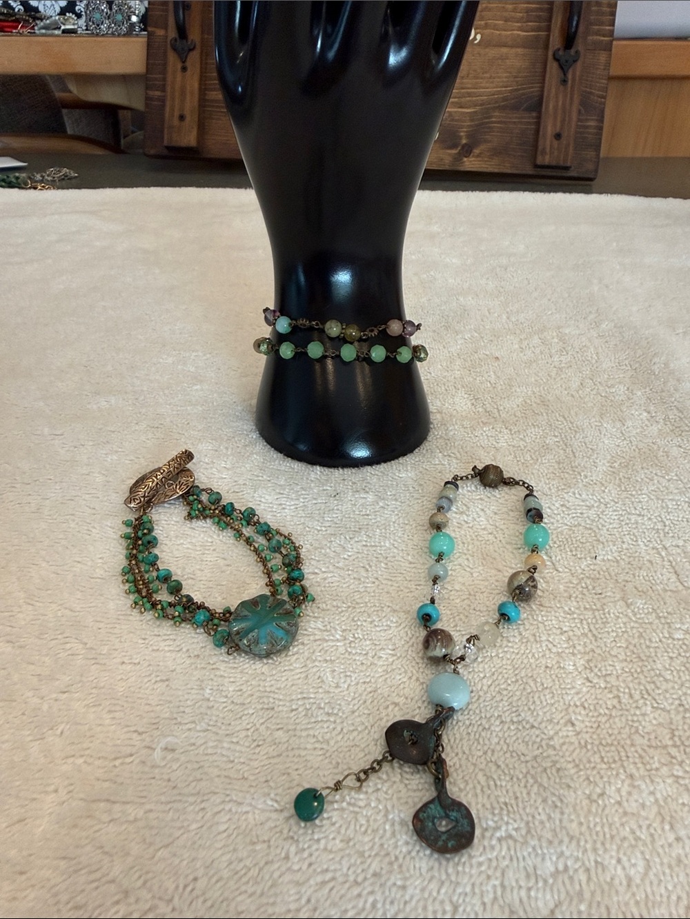 THREE Vintage-Inspired Turquoise Beaded Bracelets